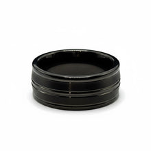 Tungsten Ring Black Brushed Polished Center Grooved Flat Stylish Band