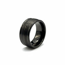 Tungsten Ring Black Brushed Polished Center Grooved Flat Stylish Band