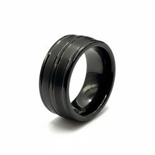 Tungsten Ring Black Brushed Polished Center Grooved Flat Stylish Band