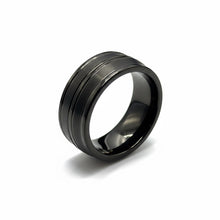 Tungsten Ring Black Brushed Polished Center Grooved Flat Stylish Band