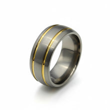 Tungsten Ring Domed Silver Brushed With Gold Stripes Band