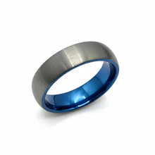 Tungsten Ring Domed With Blue Inlay & Silver Brushed Finish Band