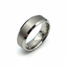 Tungsten Ring Silver Brushed Flat Center on Silver Inlay Beveled Edges Band