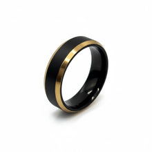 Titanium Ring All Black Satin Center Brushed Gold Beveled Edges Band
