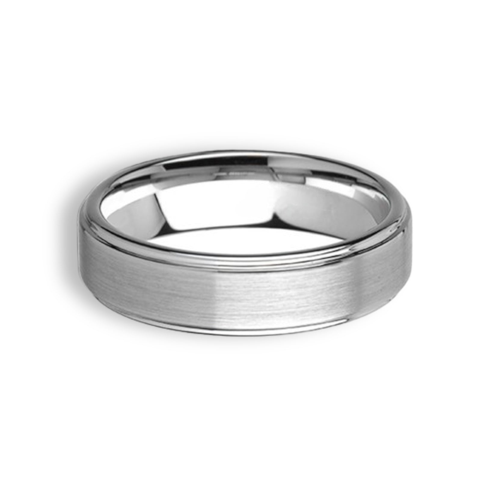 Tungsten Ring Step Edges Silver Brushed Matte Finish Band