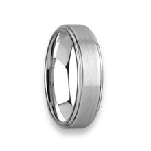 Tungsten Ring Step Edges Silver Brushed Matte Finish Band