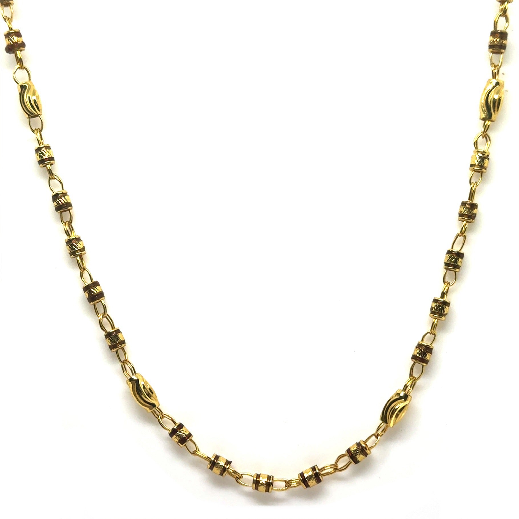 Barrel shaped links with engraved beads gold plated Chain Necklace Jewelry