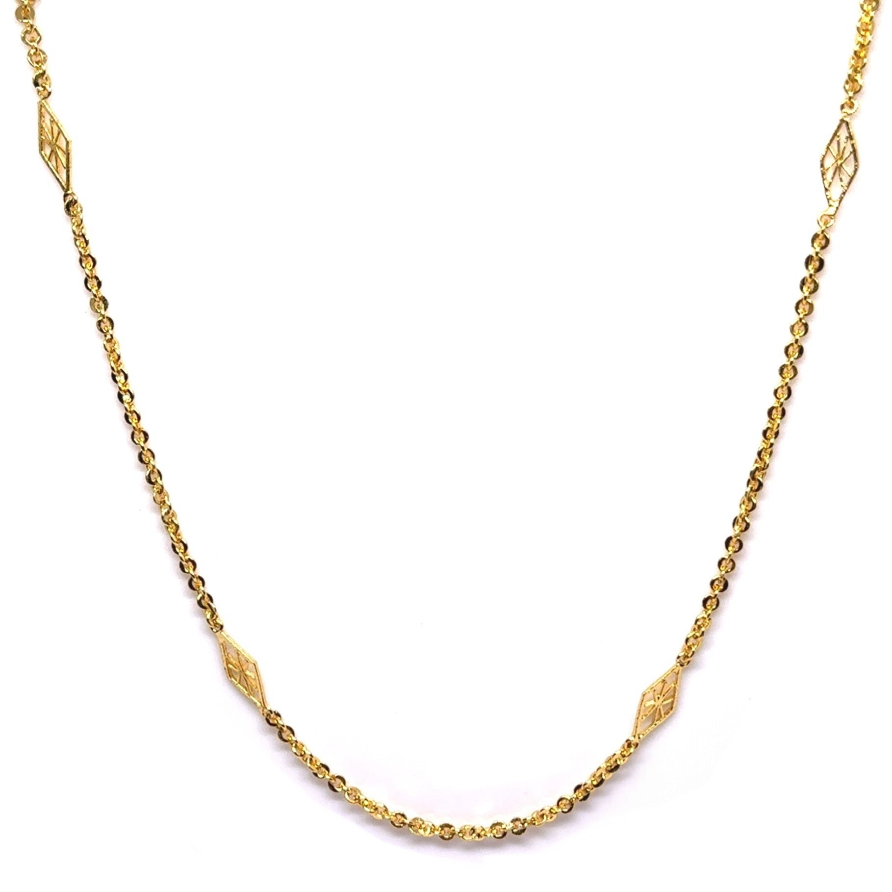 Gold Electroplated Diamond Shaped Station Necklace linked between Chain