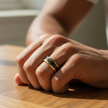 Tungsten Ring Black Carbon Fiber Inlay And Gold Beveled Edge Band