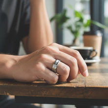 Tungsten Ring High Polish Finish Center Silver Ceramic Inlay Beveled Edges Band