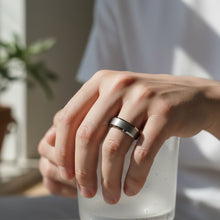 Tungsten Ring Silver Brushed Flat Center on Silver Inlay Beveled Edges Band