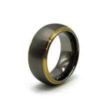 Tungsten Ring Raised Center Silver Brushed Matte Finish And Gold Edges Band