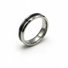 Tungsten Ring High Polish Finish Center Black Ceramic Inlay Beveled Edges Band