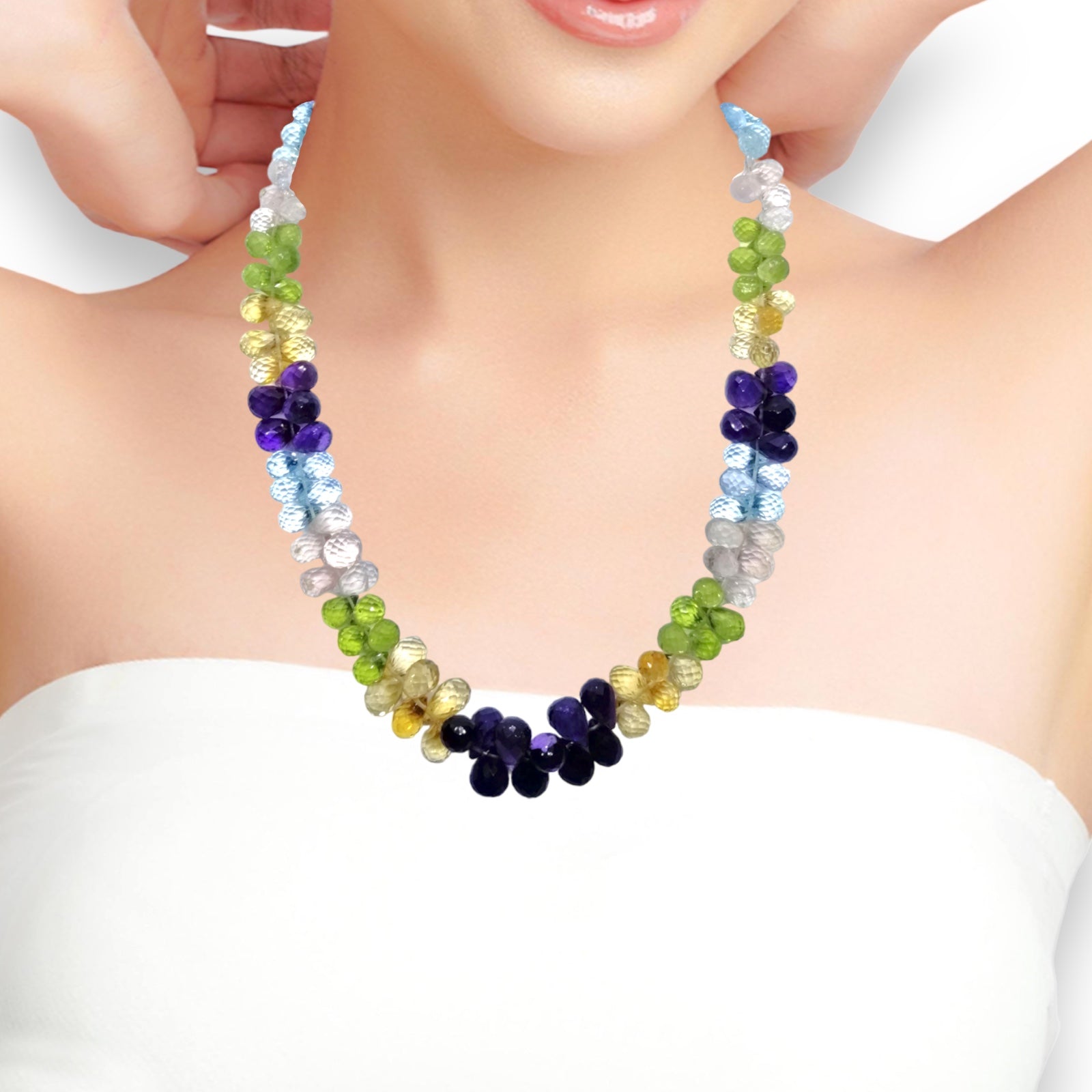 Natural Handmade Necklace Citrine, Amethyst, Peridot, Blue Topaz, Rose Quartz Gemstone Faceted Dew Drop Jewelry