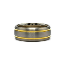 Tungsten Ring Domed Silver Brushed With Gold Stripes Band