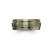 Tungsten Ring Domed Silver Brushed With Gold Stripes Band