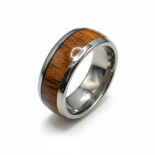 Tungsten Ring Domed Wood Inlay Silver Polished Beveled Edges Band