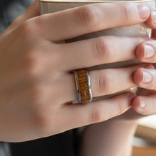 Tungsten Ring Domed Wood Inlay Silver Polished Beveled Edges Band