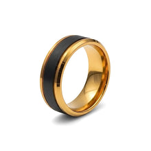 Tungsten Ring Center Black Brushed Matte Finish Gold Beveled Edges Band