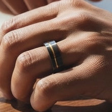 Tungsten Ring Elegant Rose Gold Line Black Brushed Flat Matte Finish Band