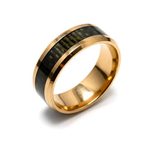 Tungsten Ring Black Carbon Fiber Inlay And Gold Beveled Edge Band