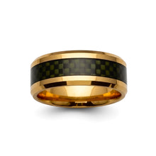 Tungsten Ring Black Carbon Fiber Inlay And Gold Beveled Edge Band