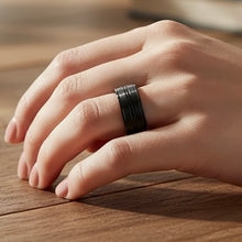 Tungsten Ring Black Brushed Polished Center Grooved Flat Stylish Band