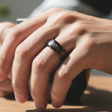 Tungsten Ring Blue Celtic Dragon Inlay Beveled Black Band