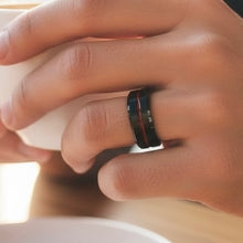 Tungsten Ring Red Grooved Center Brushed Black Beveled Edges Band