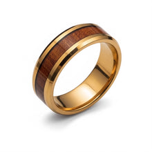 Tungsten Ring Wooden Inlay Rose Gold Beveled Edges Band