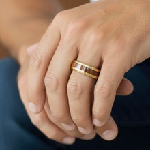 Tungsten Ring Wooden Inlay Rose Gold Beveled Edges Band