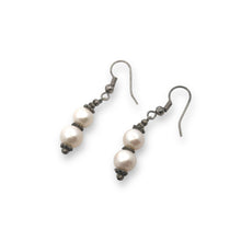 White Pearl 7.5mm Round Plain Dangle Gemstone Earrings