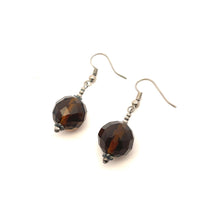 Mocha Brown Smoky Quartz 13.5mm Ball Facet Dangle Gemstone Earrings