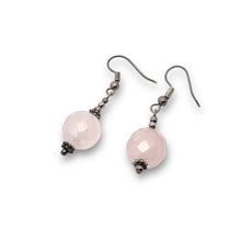 Pale Pink Rose Quartz 12mm Ball Facet Dangle Gemstone Earrings