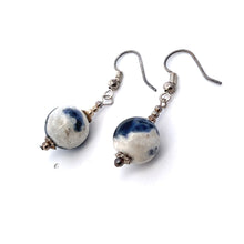 Blue White Sodalite 12mm Ball Plain Dangle Gemstone Earrings