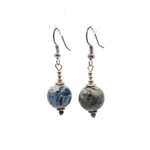 Blue White Sodalite 12mm Ball Plain Dangle Gemstone Earrings