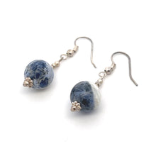 Blue White Sodalite 12mm Ball Plain Dangle Gemstone Earrings