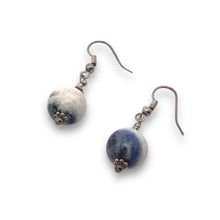 Blue White Sodalite 12mm Ball Plain Dangle Gemstone Earrings