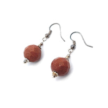 Orangey Brown Sandstone 12mm Ball Facet Dangle Gemstone Earrings