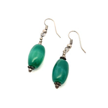 Green Jade 16x9mm Balloon Plain Dangle Gemstone Earrings