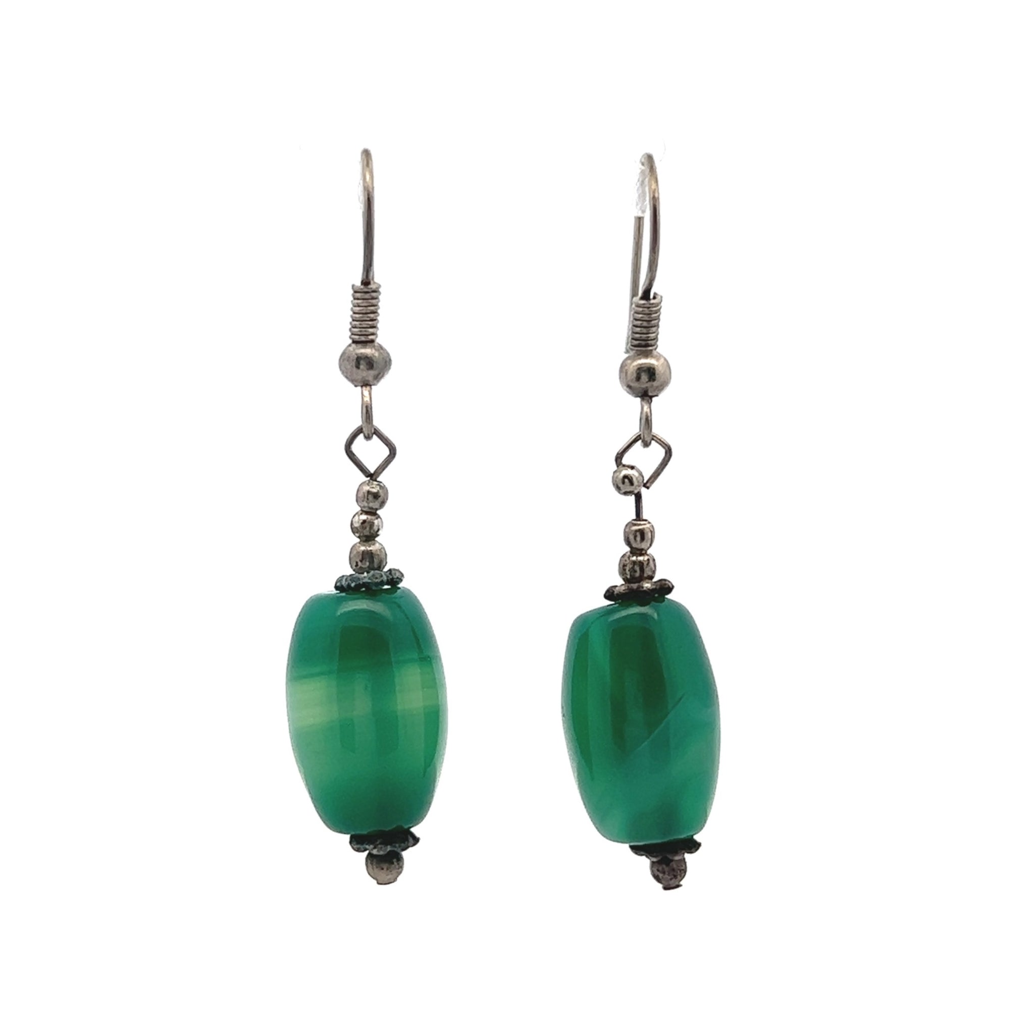 Green Jade 16x9mm Balloon Plain Dangle Gemstone Earrings