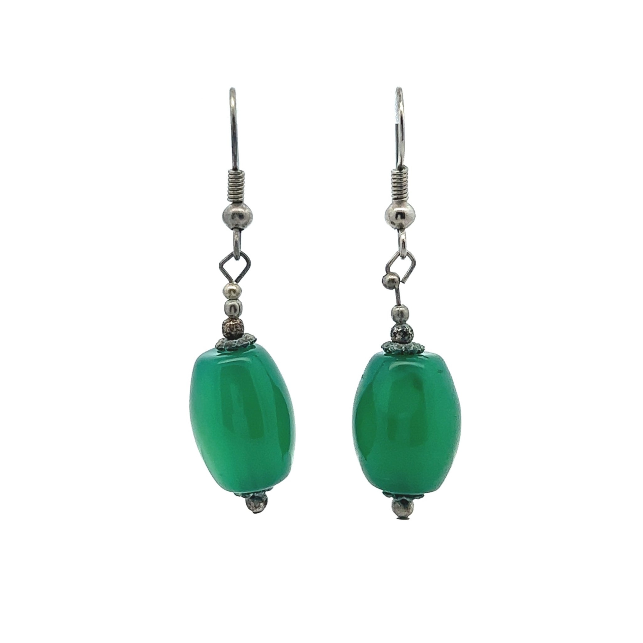 Green Jade 14x11.5mm Balloon Plain Dangle Gemstone Earrings