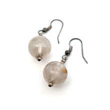 White Rutile 13mm Ball Plain Dangle Gemstone Earrings