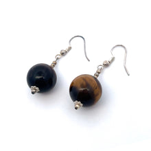 Brown Tiger's Eye 15mm Ball Plain Dangle Gemstone Earrings