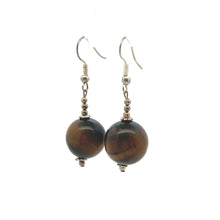 Brown Tiger's Eye 15mm Ball Plain Dangle Gemstone Earrings