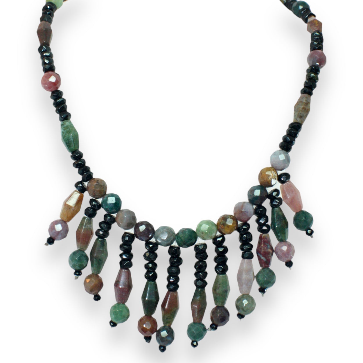 Natural Jasper & Tourmaline Rondelle Facet Beads Semiprecious Necklace