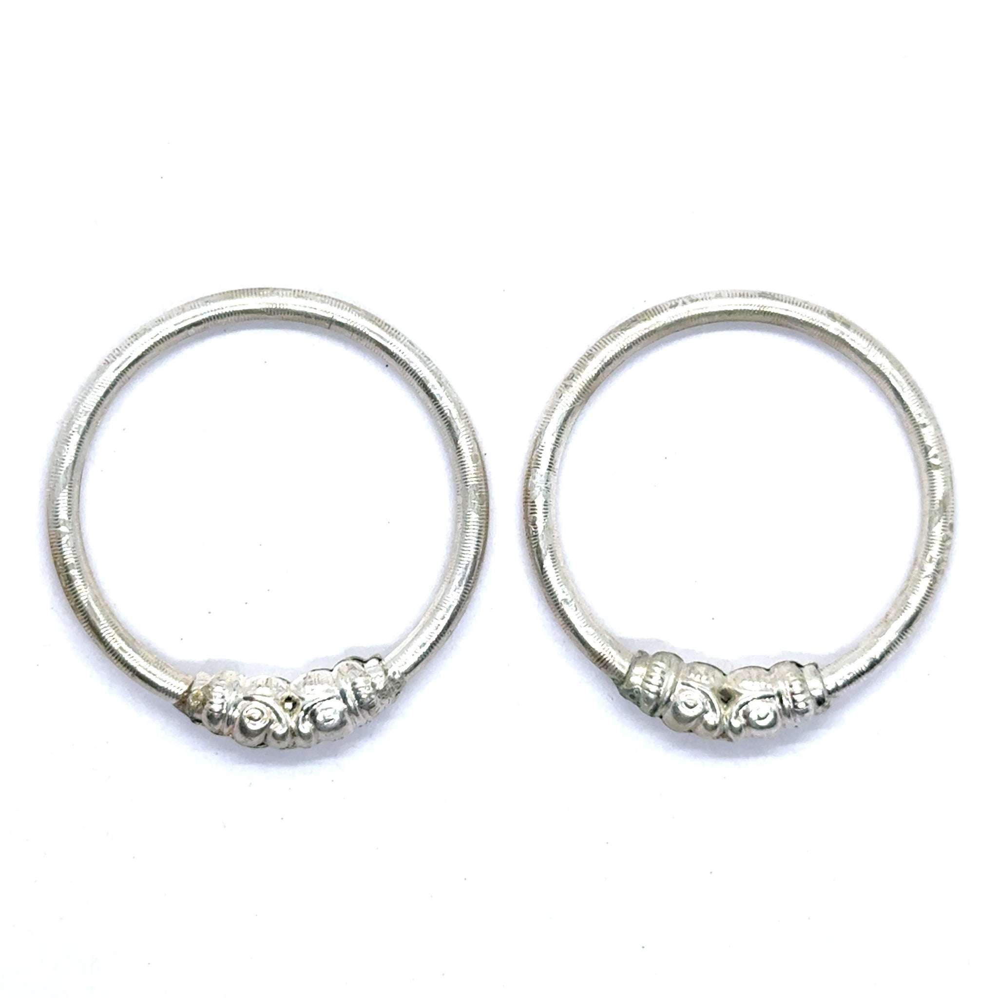 Ornate Textured German Silver Beaded Kada Set for Babies for Naming Ceremonies & Cultural Wear