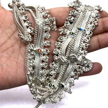 Bohemian Style German Silver Anklet Pair with Engraved Motifs and Sound Bells
