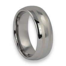 Tungsten Ring Polished Dome With Brushed Silver Center Line Glossy Edges Band