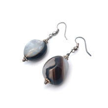 Black Chalcedony 20x16x15mm Tumble Plain Dangle Gemstone Earrings